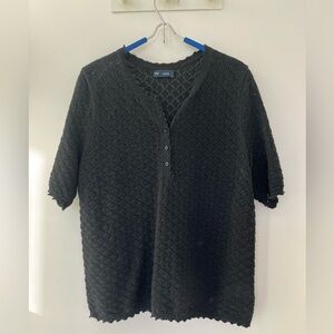 Gap linen-blend pointelle short-sleeve sweater with buttons at neck